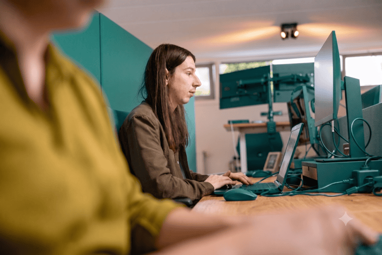SELABuild-medewerker werkt aan computer op kantoor